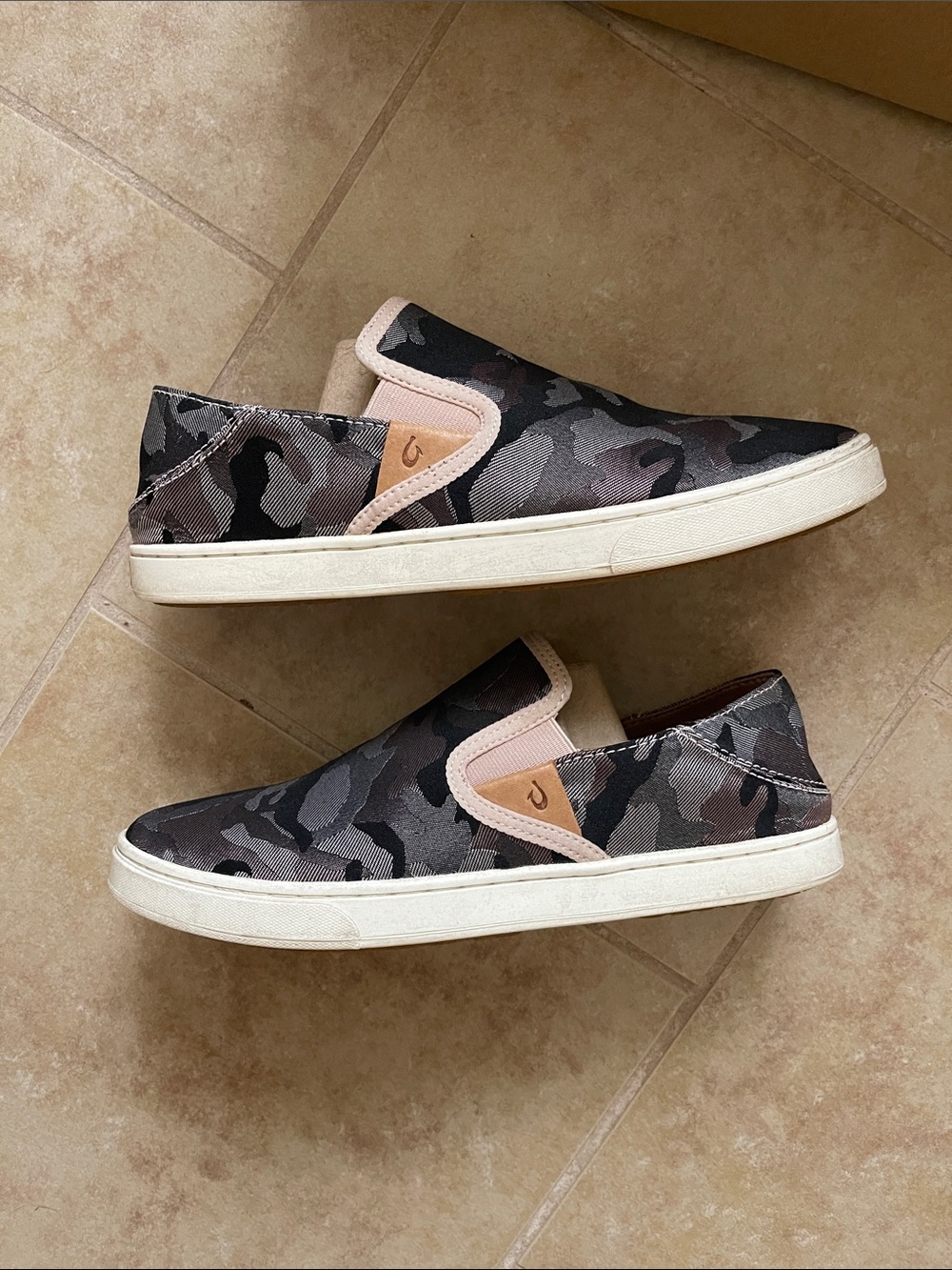 OluKai Women’s Camo Slip-On Sneakers in Black, Gray and Tan - Picture 4 of 5